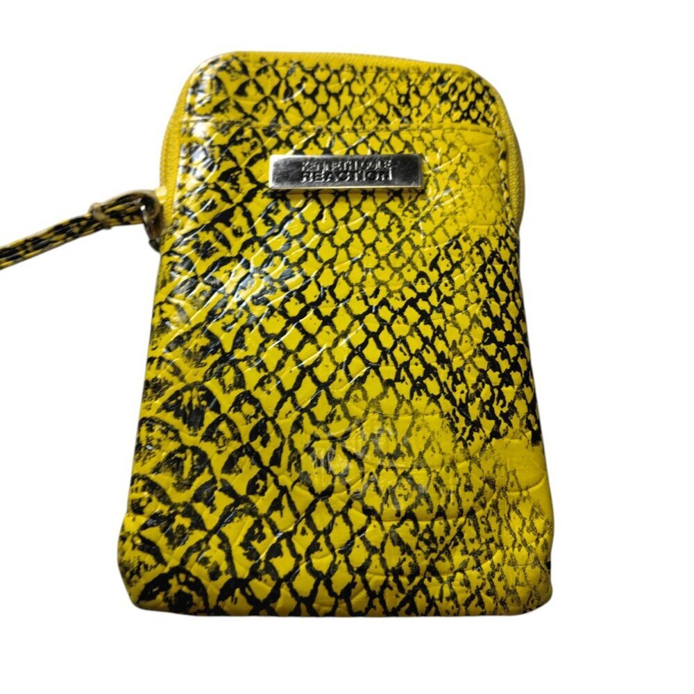 Kenneth Cole Reaction Yellow/Black Phone Case Wristlet Zip Up Pouch Logo - Picture 2 of 4